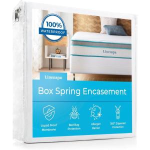 imageLINENSPA Box Spring Encasement  Twin Size Box Spring Cover  Zippered and Waterproof Protector Complete Protection  WhiteWhite