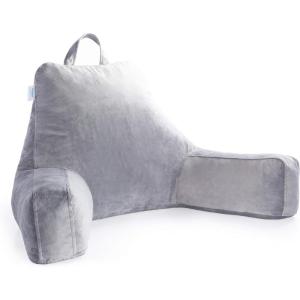 imageLINENSPA Reading Pillow with Shredded Memory Foam Back Pillow for Sitting in Bed Reading Gaming Watching TV  Chair Pillow with Arms Dorm Room Essentials StoneStone