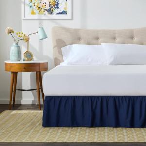 imageLinenspa 14 Inch Microfiber Ruffle Bed Skirt  Wrinkle and Fade Resistant  Machine Washable  Easy Use Ruffle Bed SkirtNavy