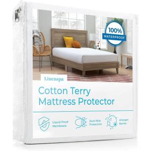 imageLinenspa Cotton Terry Waterproof Mattress Protector  Top Protection Mattress Cover  Dorm Room Essentials  Twin XL WhiteWhite