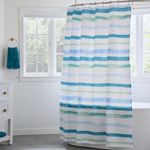 imageLinenspa Green Leaf Shower Curtain Water Resistant Machine Washable Polyester Dorm Room EssentialsBlue Ocean Stripe