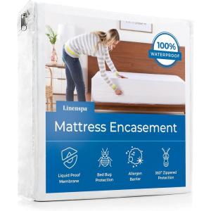 imageLinenspa Zippered Mattress Encasement  Twin Size Waterproof Mattress Protector  Quiet Cover ampamp Complete protection  Dorm Room Essentials WhiteWhite
